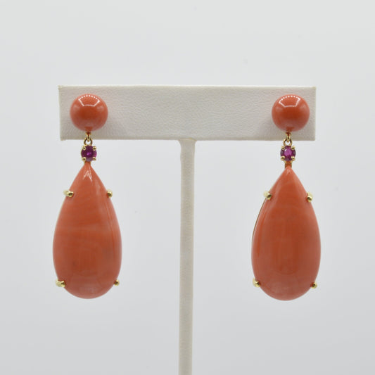 Ruby & Coral Teardrop Earrings