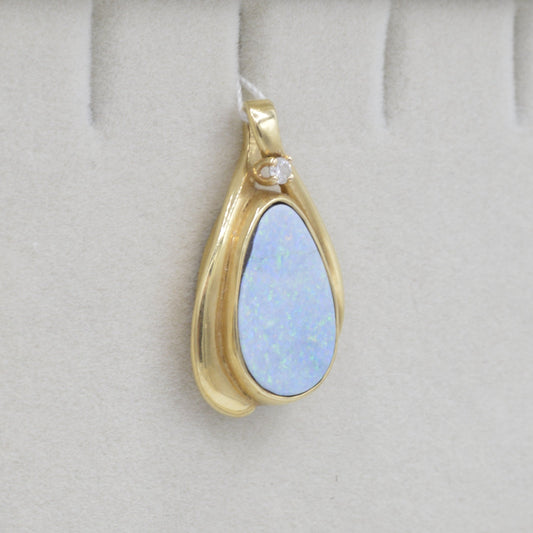 Light Blue Opal & Diamond Pendant