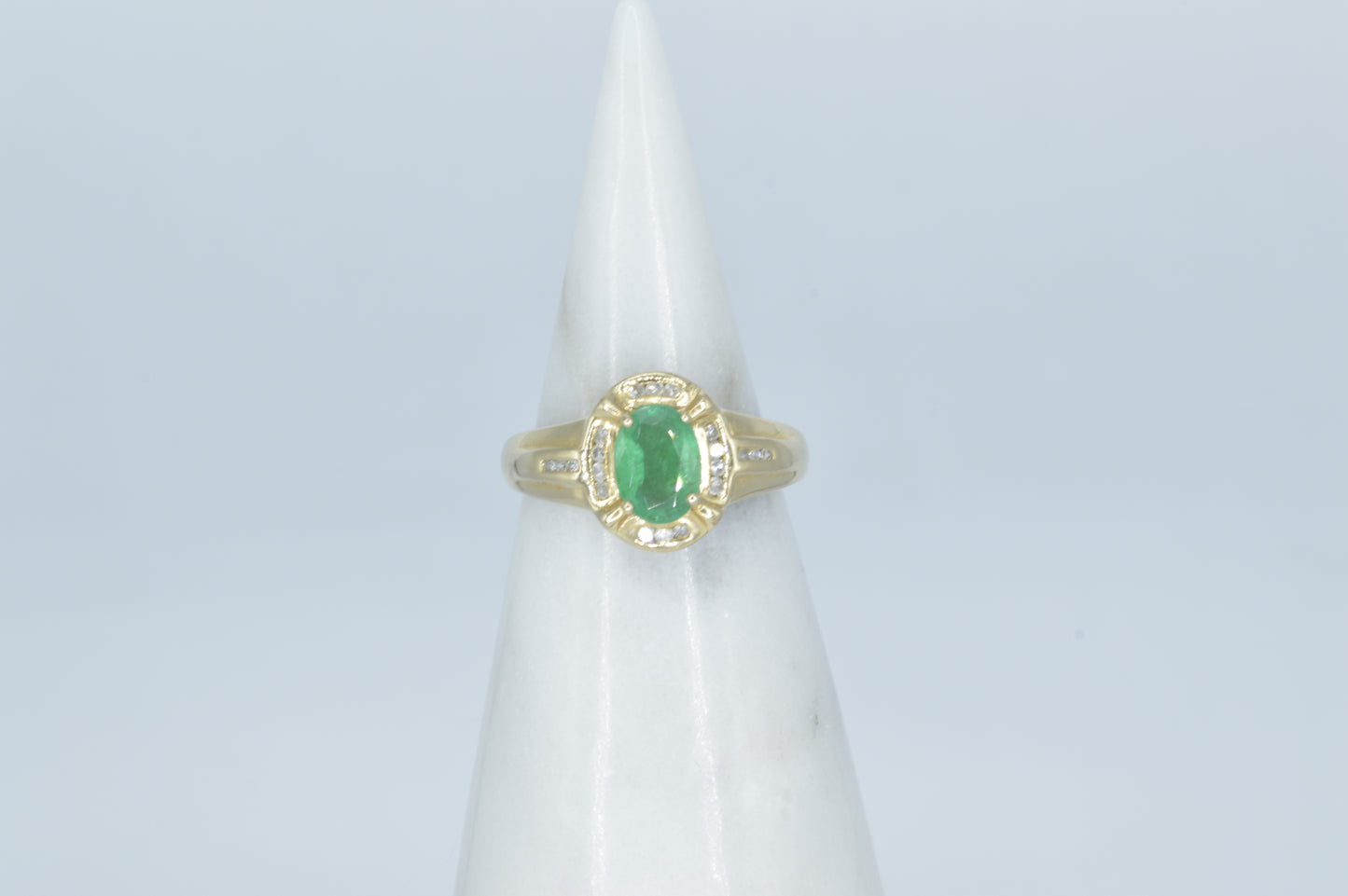 Haloed Emerald Ring, 14k