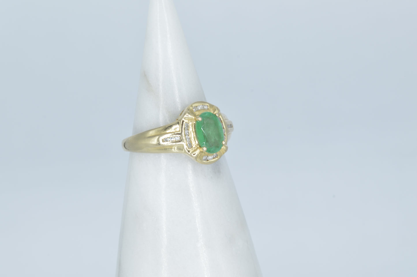 Haloed Emerald Ring, 14k