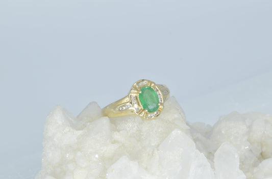 Haloed Emerald Ring, 14k