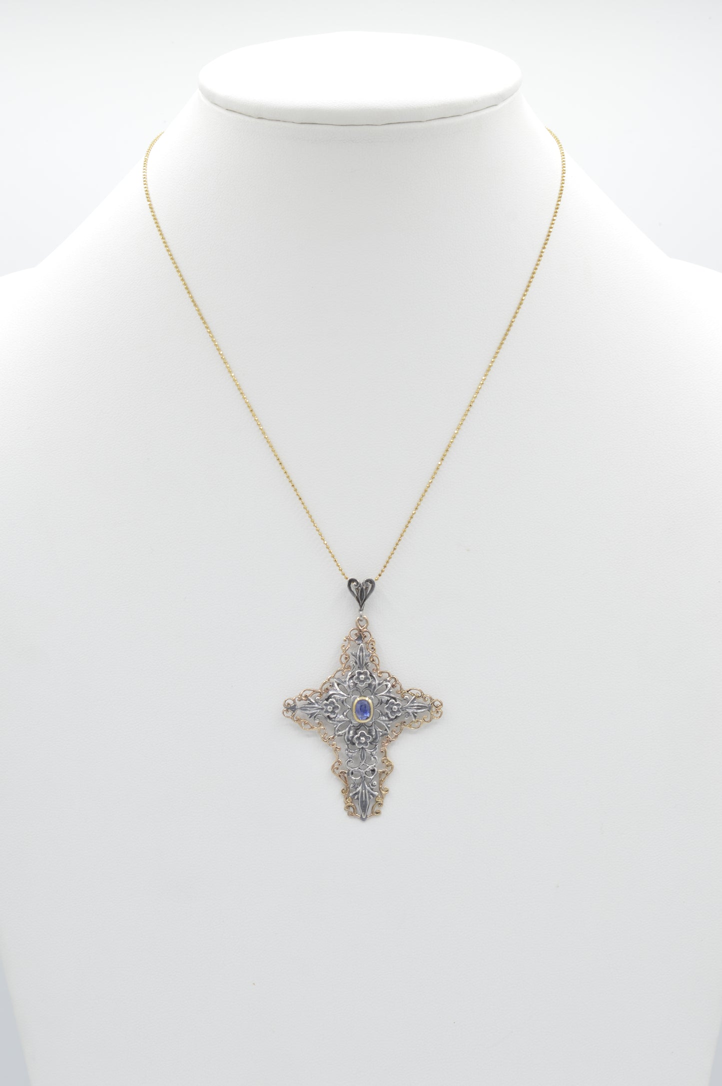 Silver Antique Sapphire Cross