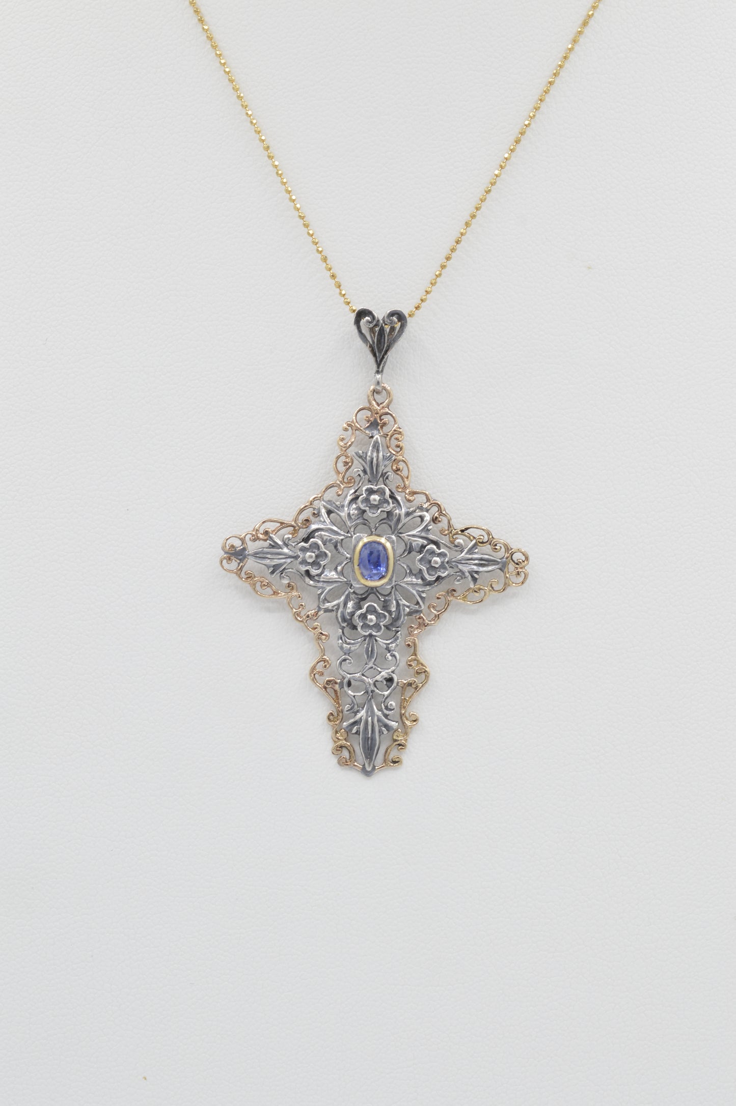 Silver Antique Sapphire Cross