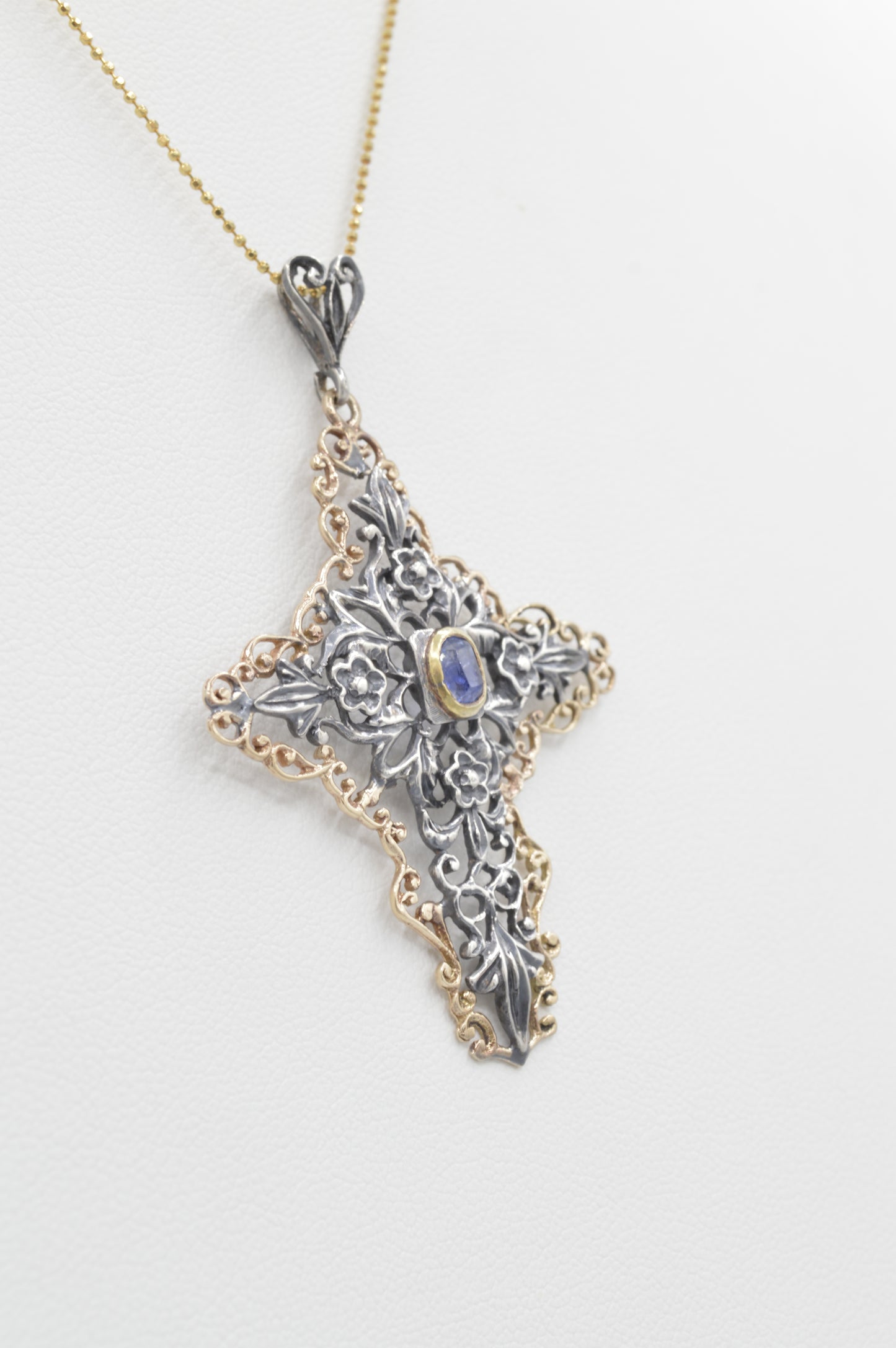 Silver Antique Sapphire Cross