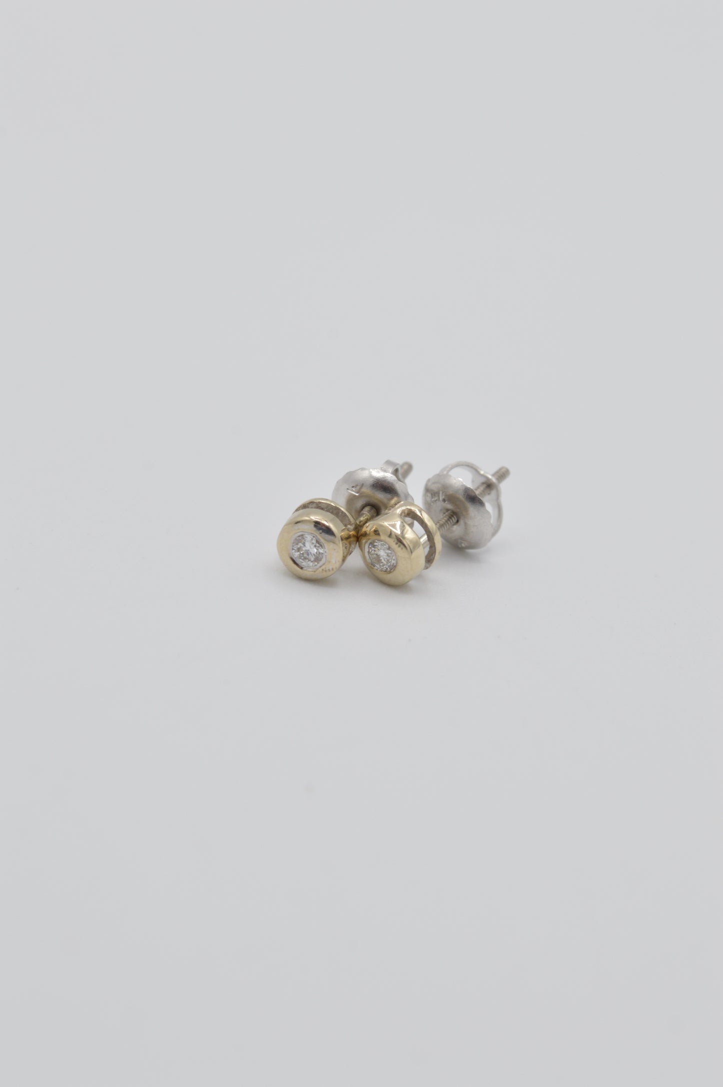 2tone Diamond Bezel Studs, 14k
