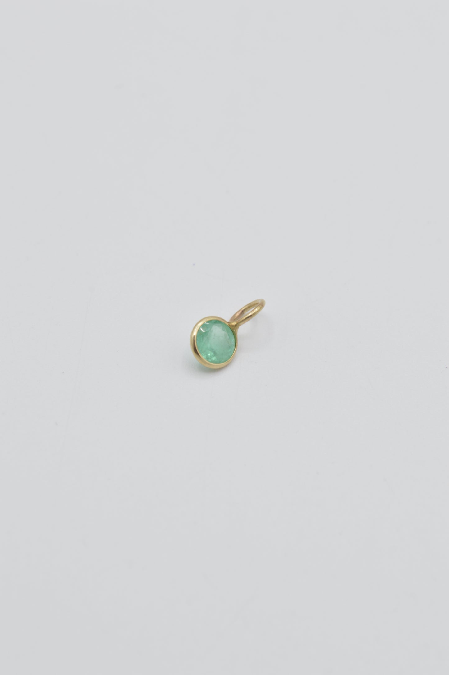 Dainty Round Emerald Charm, 14k