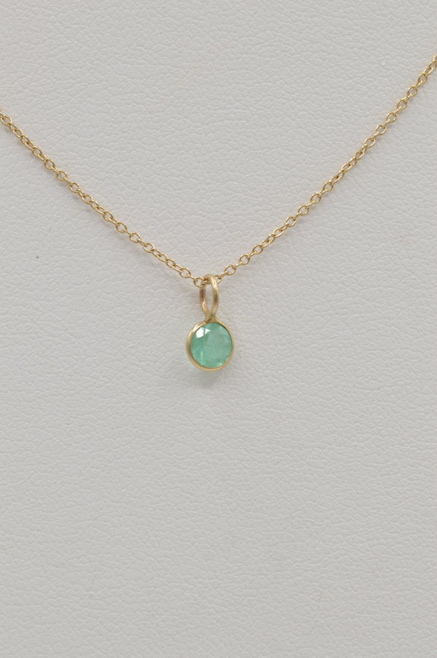 Dainty Round Emerald Charm, 14k