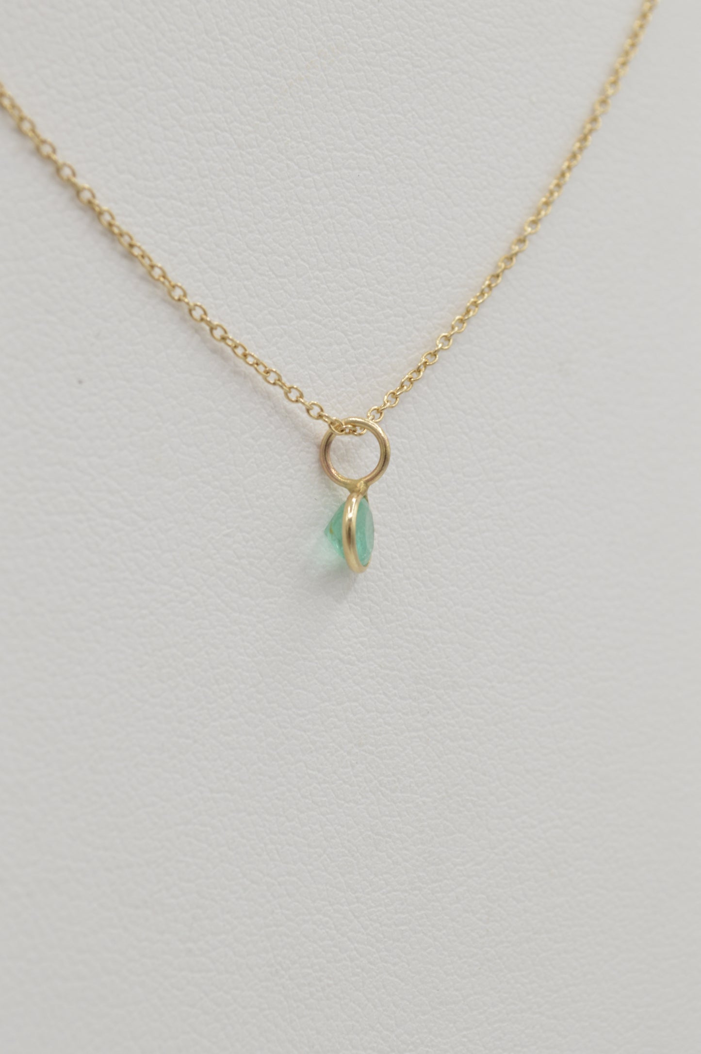 Dainty Round Emerald Charm, 14k