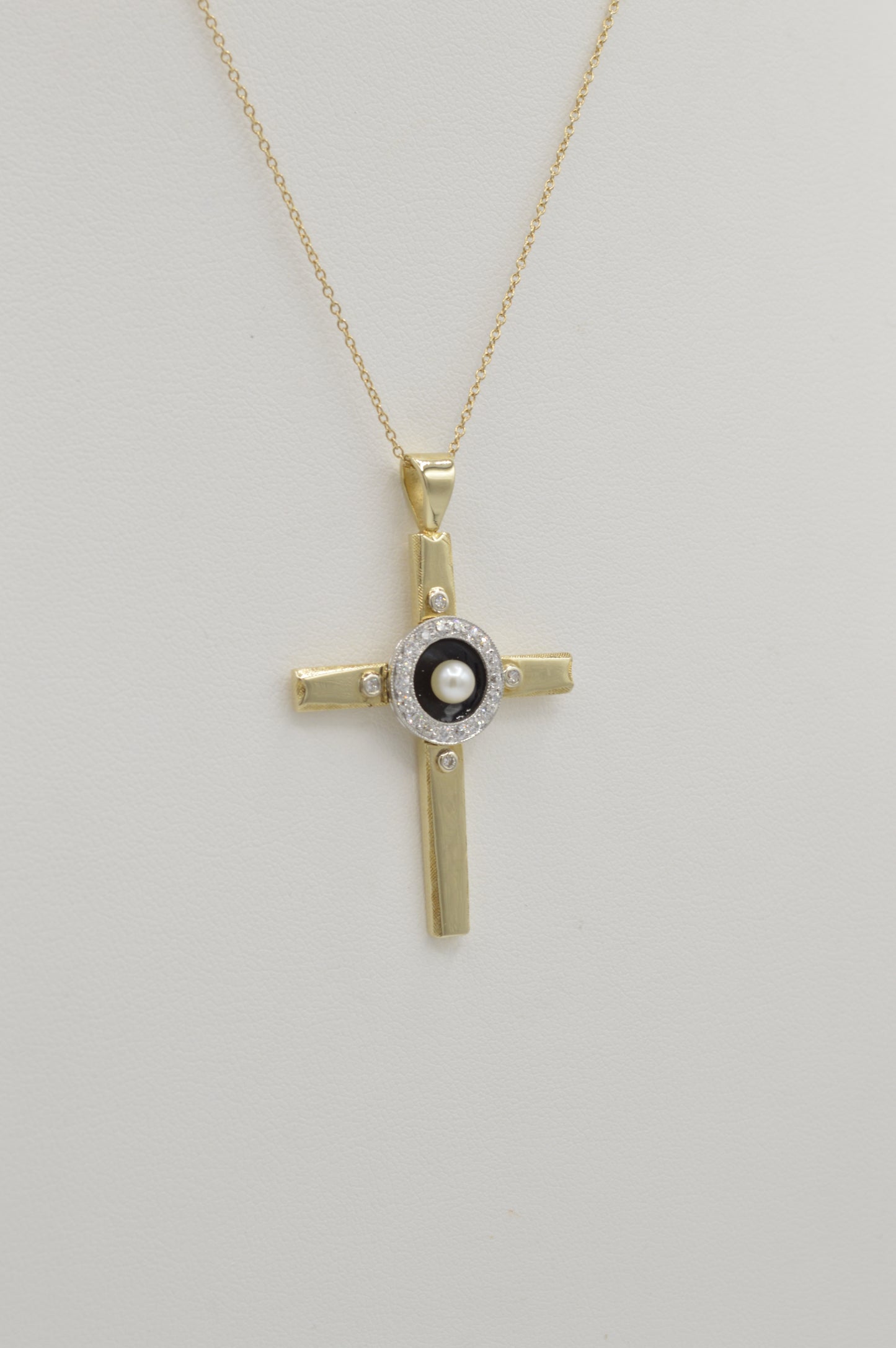 Pearl Cross Pendant, 14k