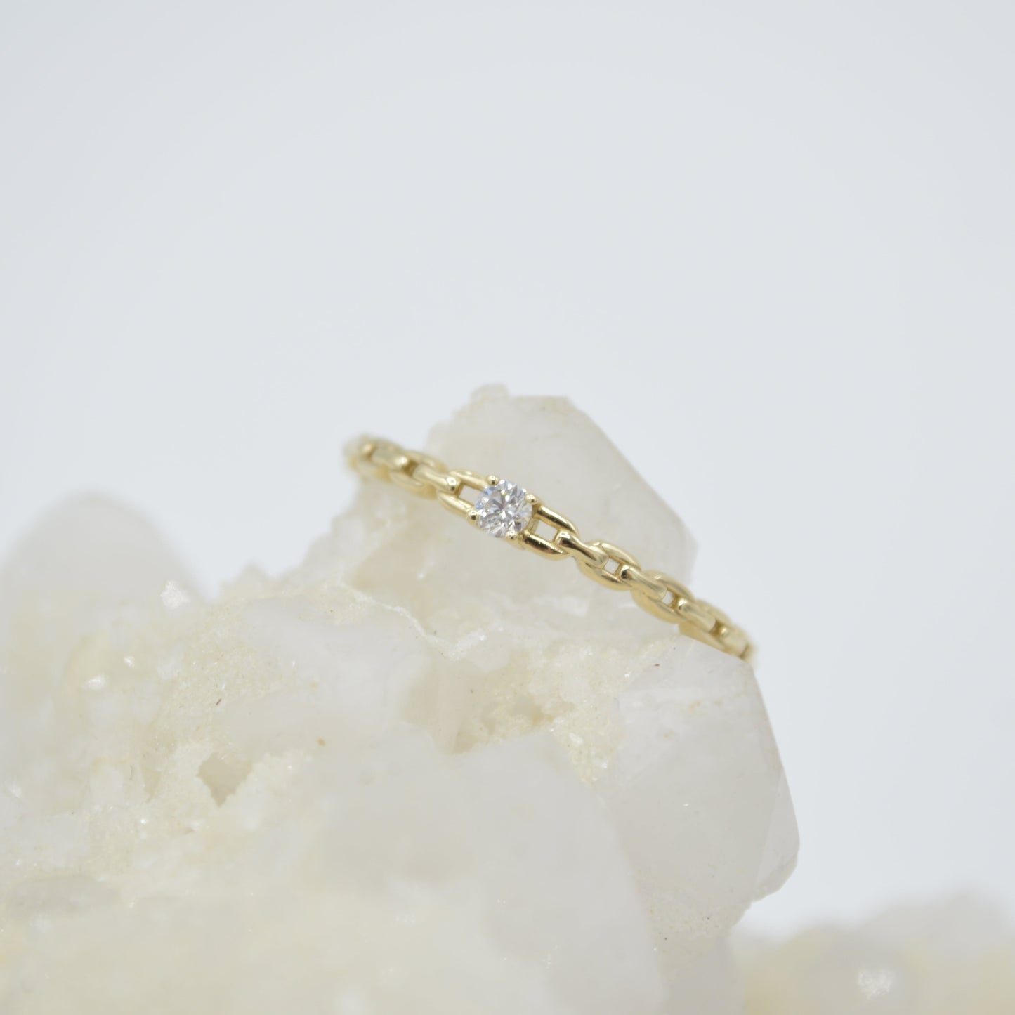 Dainty Solitaire Chain Ring, 14k