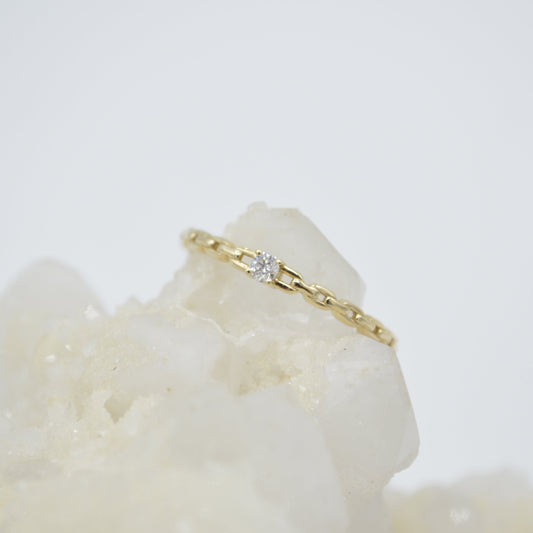 Dainty Solitaire Chain Ring, 14k