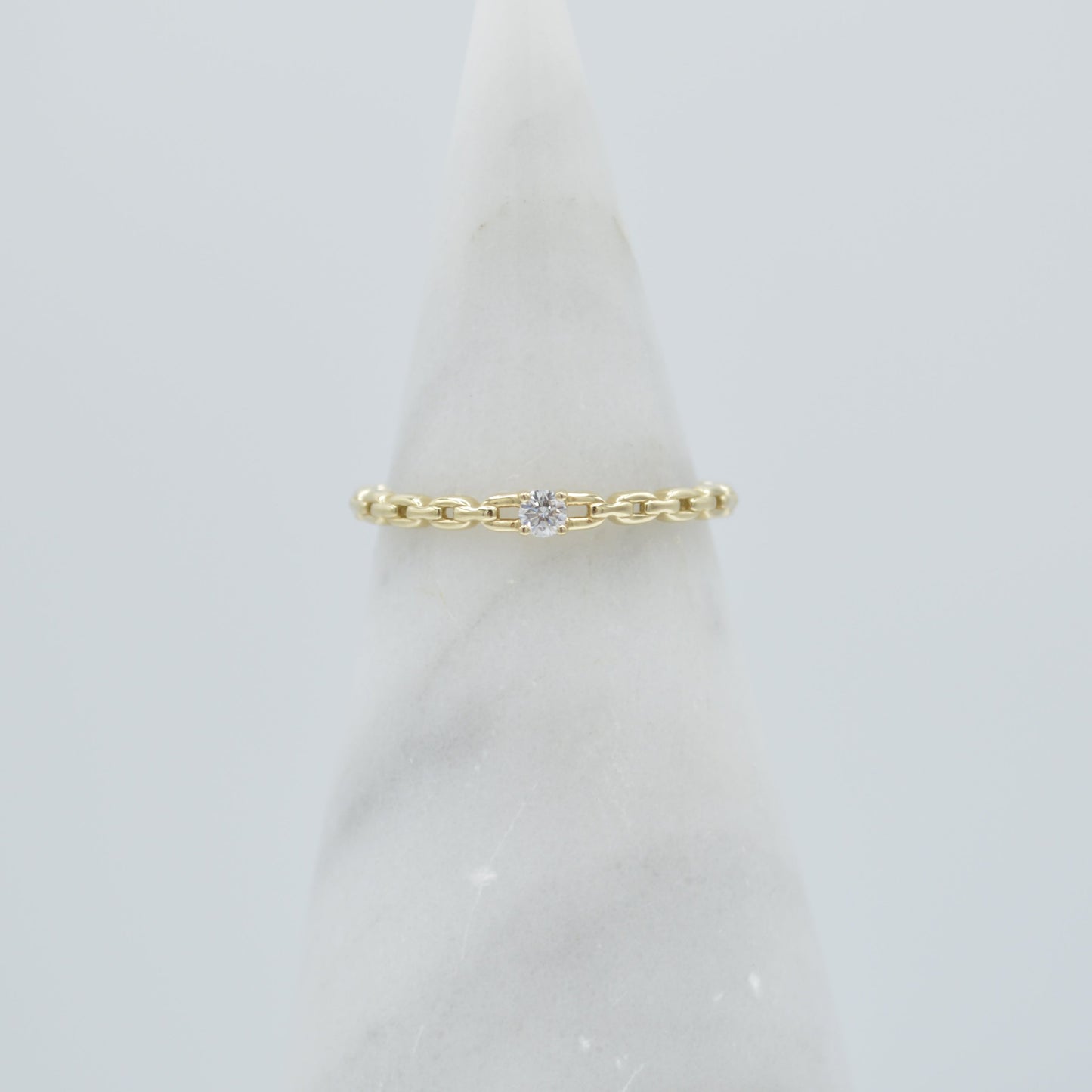 Dainty Solitaire Chain Ring, 14k