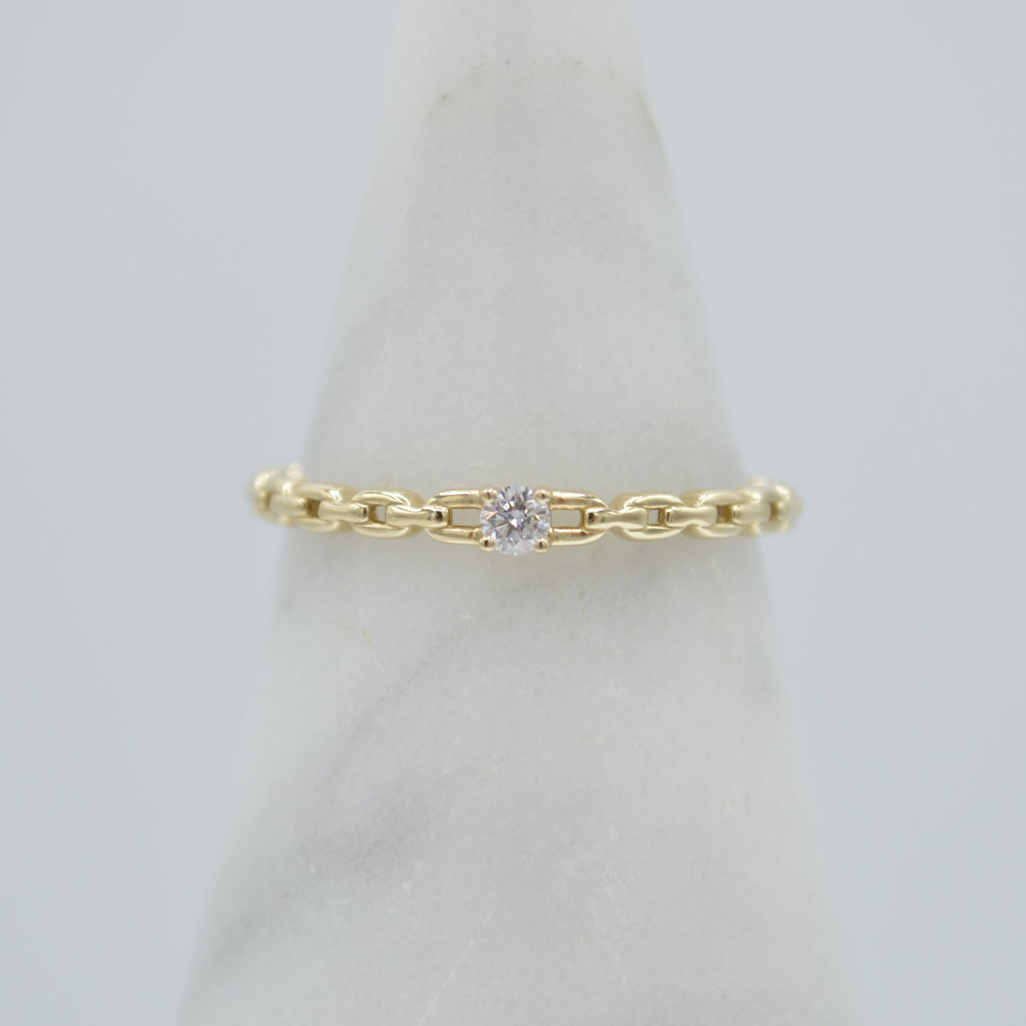 Dainty Solitaire Chain Ring, 14k