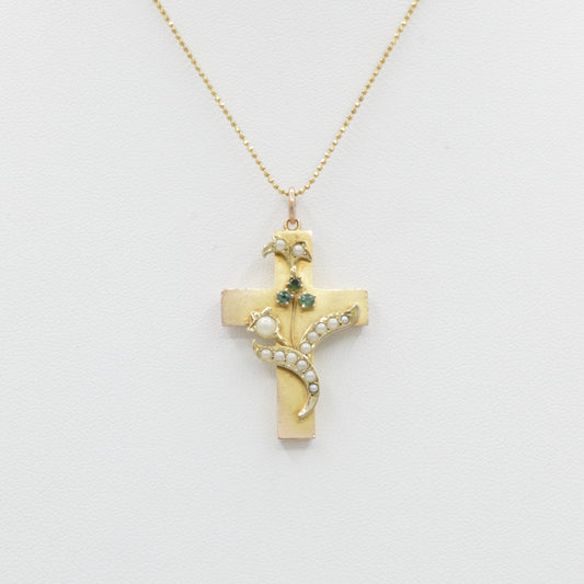 Antique Pearl & Emerald Cross