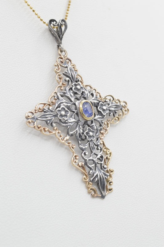Silver Antique Sapphire Cross