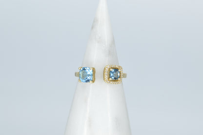 Double Blue Topaz Ring