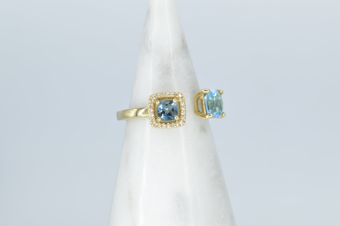 Double Blue Topaz Ring