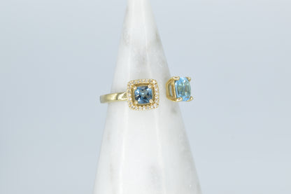 Double Blue Topaz Ring