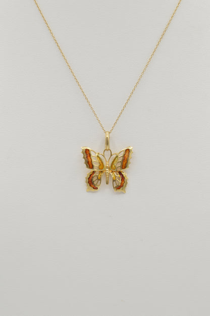 Orange Butterfly Pendant, 18k