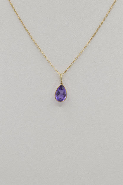 Pear Amethyst Charm, 14k