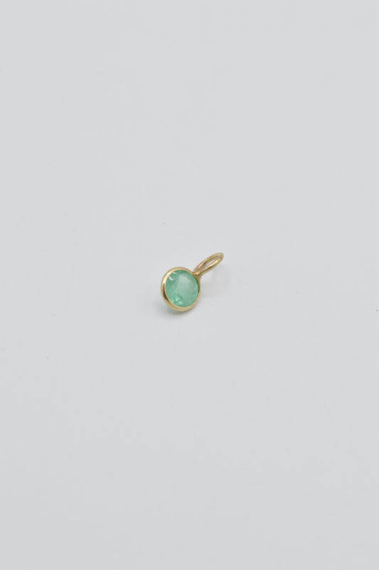 Dainty Round Emerald Charm, 14k