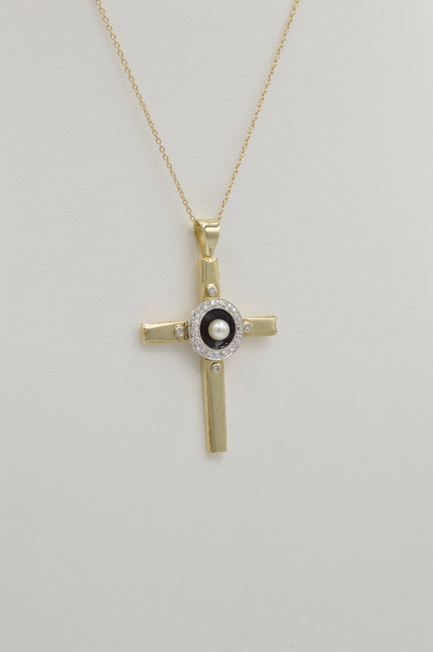 Pearl Cross Pendant, 14k