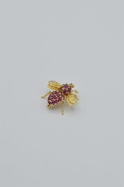 Ruby Bumblebee Pin, 14k