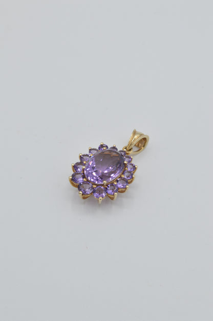 Halo Amethyst Pendant, 14k