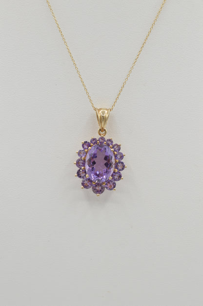 Halo Amethyst Pendant, 14k