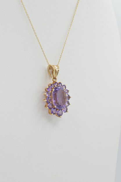 Halo Amethyst Pendant, 14k