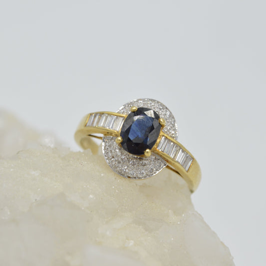 Diamond-Shouldered Sapphire Ring