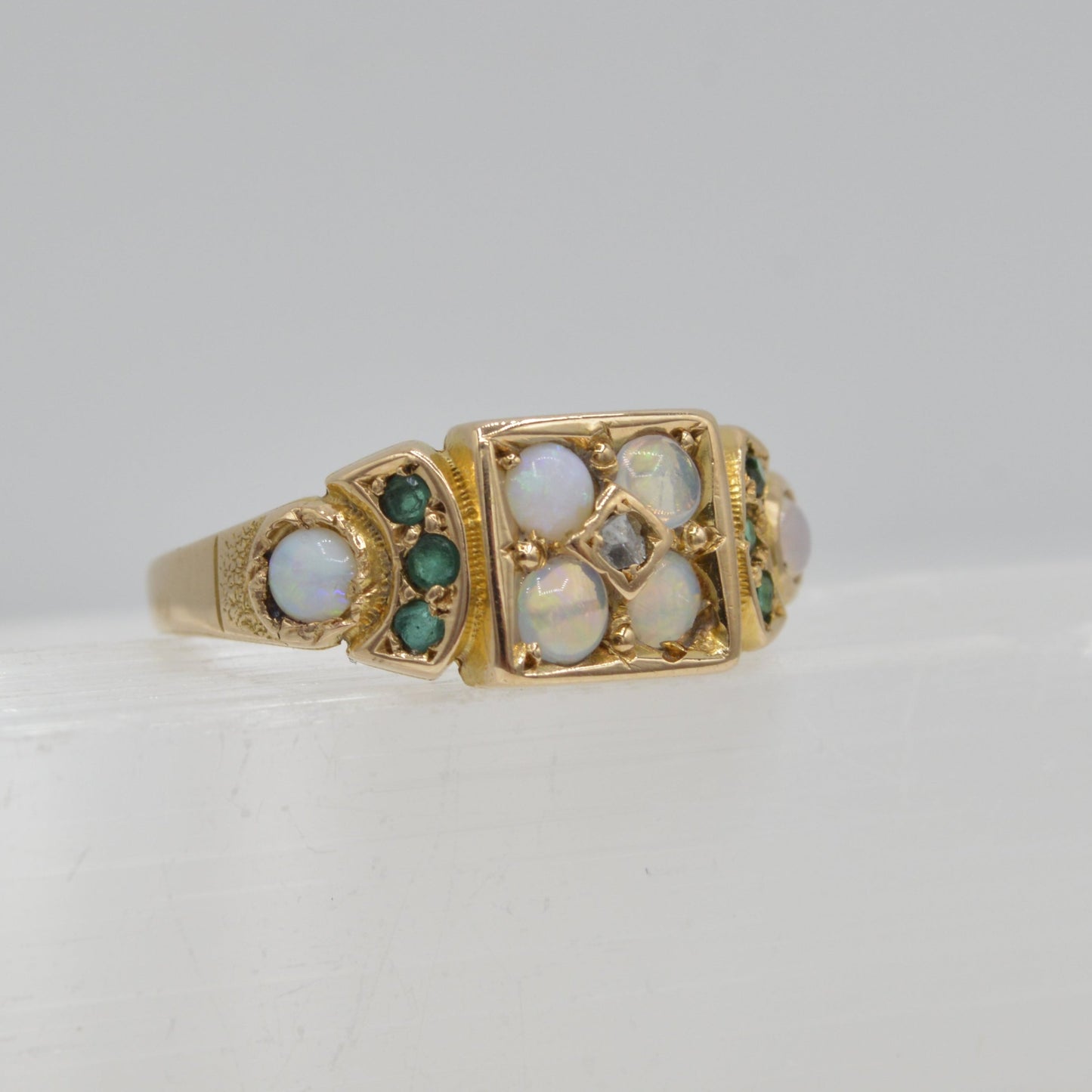 Opals'n Emeralds Ring, 15k