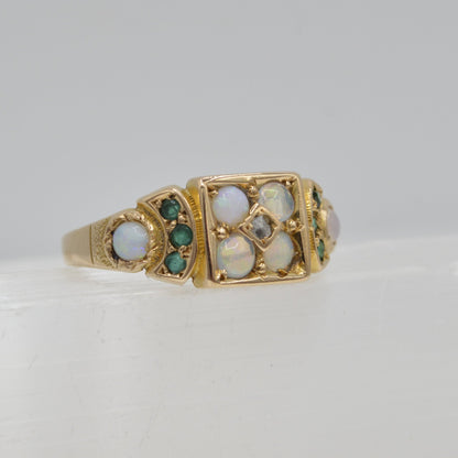 Opals'n Emeralds Ring, 15k